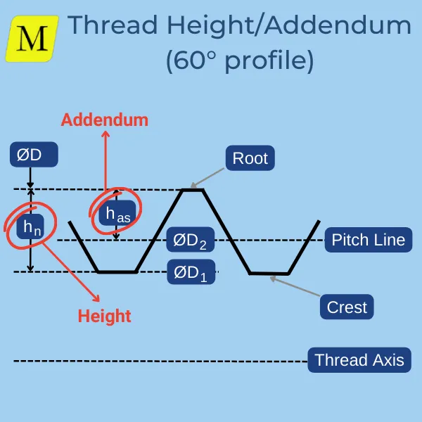Thread height and addendum sketch
